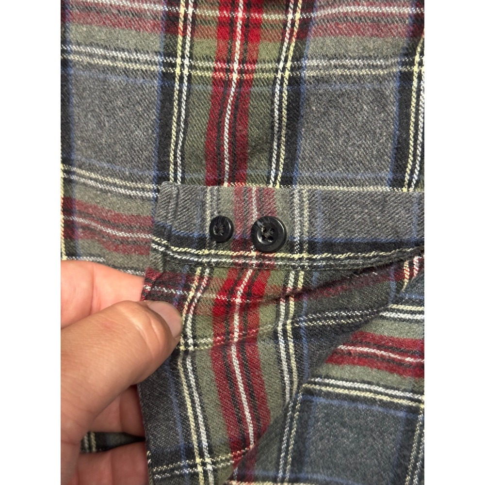 LL Bean Mens Large Tall Slightly Fitted Plaid Flannel Shirt Grey Red 298168 - Picture 3 of 7